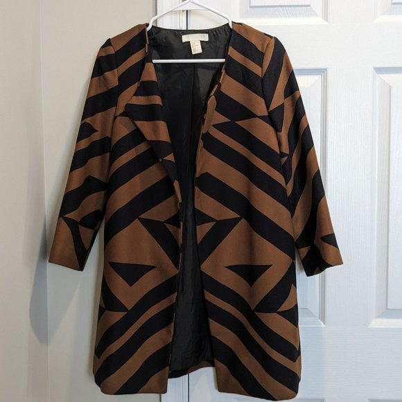H&M Jackets & Blazers - H&M Geometric Tan & Black Blazer Jacket Size 2